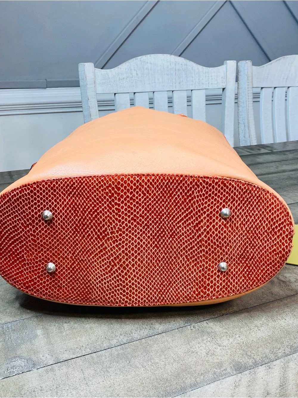 Gianfranco Listi Italy Expandable Pebble Leather Tote Bag Orange Python Trim